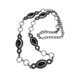 Silver Tone Womens Western Ornate Black Stone Adj Belt Sizes For Pants Dresses